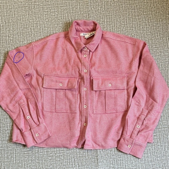 Madewell Women's Flannel Cargo Button-Up Shirt in Nouveau Pink Melange, Size XXS - Picture 8 of 10